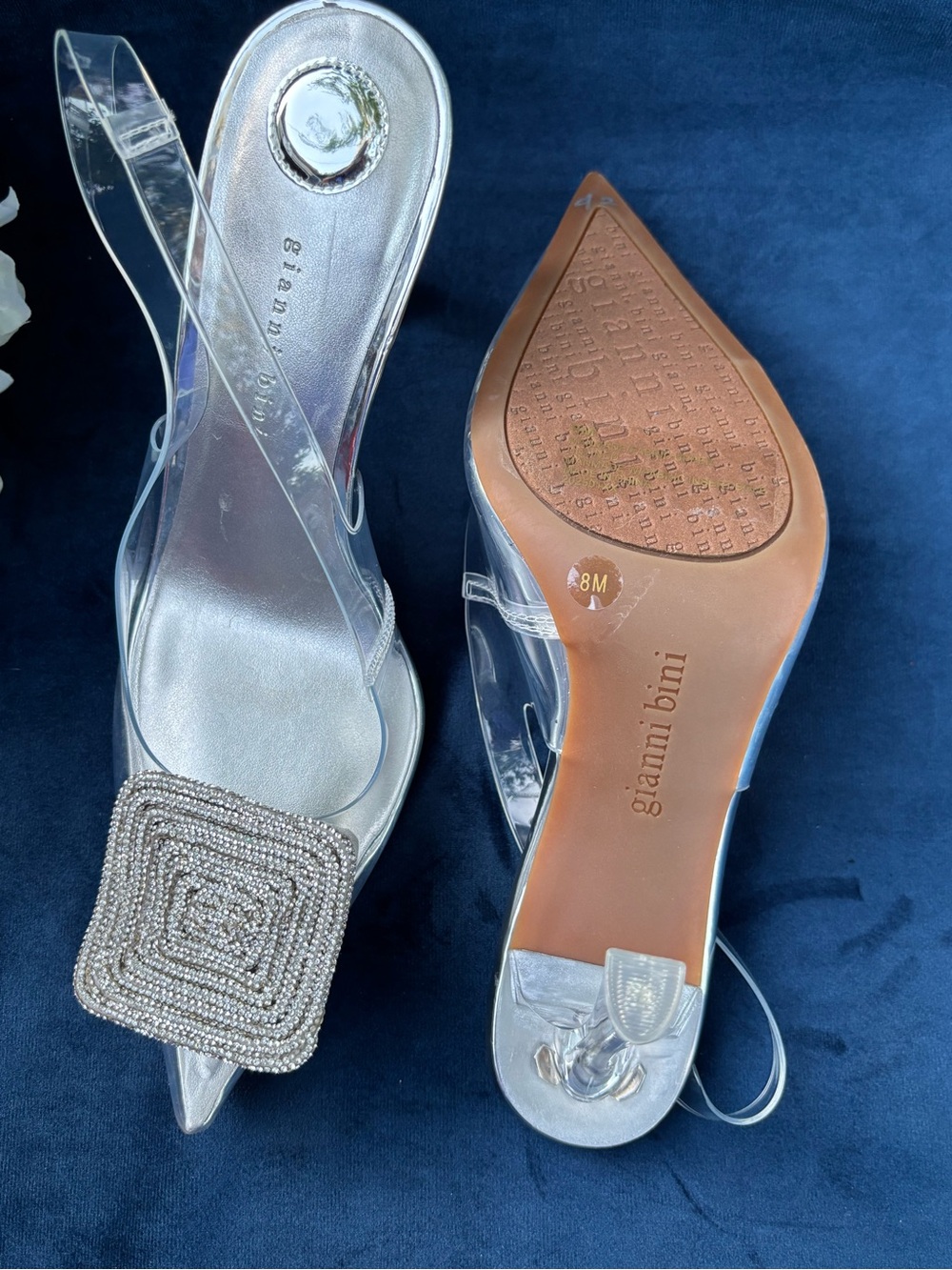 Crystal-Embellished Silver Slingback Heels - Women's size 8 - Picture 14 of 15